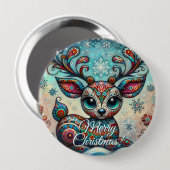Big Eye Christmas Reindeer Folk Art Personalized Button (Vorne & Hinten)