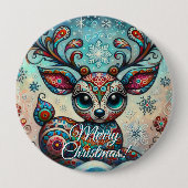 Big Eye Christmas Reindeer Folk Art Personalized Button (Vorderseite)