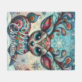 Big Eye Christmas Reindeer Folk Art Personalized Fleecedecke (Vorderseite (Horizontal))