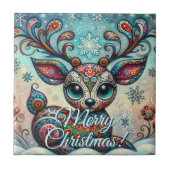 Big Eye Christmas Reindeer Folk Art Personalized Fliese (Vorderseite)