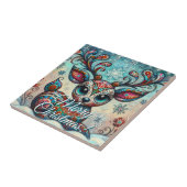 Big Eye Christmas Reindeer Folk Art Personalized Fliese (Seite)