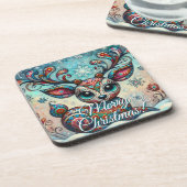 Big Eye Christmas Reindeer Folk Art Personalized Getränkeuntersetzer (Linke Seite)