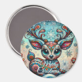 Big Eye Christmas Reindeer Folk Art Personalized Magnet (Vorderseite/Rückseite)