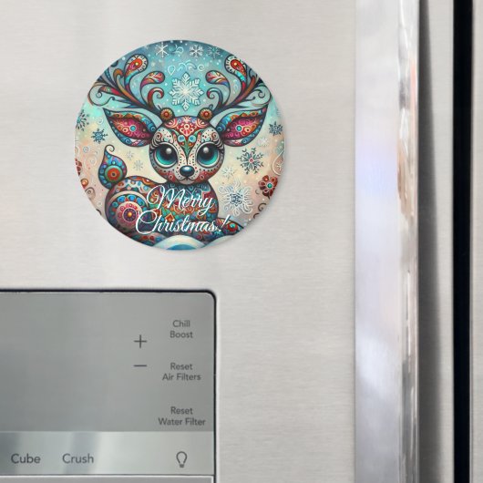 Big Eye Christmas Reindeer Folk Art Personalized Magnet (In Situ (Kühlschrank))