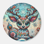 Big Eye Christmas Reindeer Folk Art Personalized Magnet (Vorne)