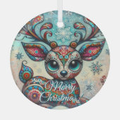 Big Eye Christmas Reindeer Folk Art Personalized Ornament Aus Glas (Vorderseite)