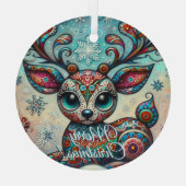 Big Eye Christmas Reindeer Folk Art Personalized Ornament Aus Glas (Rückseite)