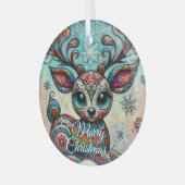 Big Eye Christmas Reindeer Folk Art Personalized Ornament Aus Glas (Vorderseite links)