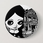 Big eye Goth Girl Spuk Haus Original Kunst Button (Vorderseite)