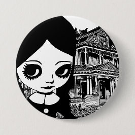 Big eye Goth Girl Spuk Haus Original Kunst Button