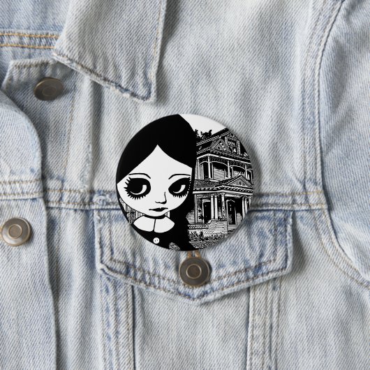 Big eye Goth Girl Spuk Haus Original Kunst Button (Beispiel)