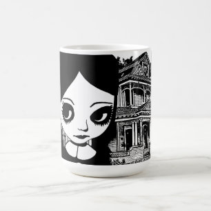 Big eye Goth Girl Spuk Haus Original Kunst Kaffeetasse