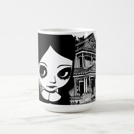 Big eye Goth Girl Spuk Haus Original Kunst Kaffeetasse (Mittel)