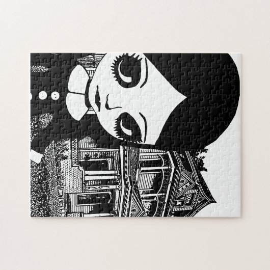 Big eye Goth Girl Spuk Haus Original Kunst Puzzle (Horizontal)