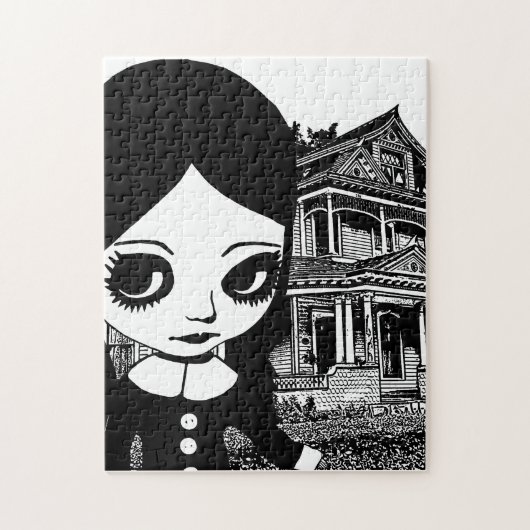 Big eye Goth Girl Spuk Haus Original Kunst Puzzle (Vertikal)