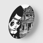 Big eye Goth Girl Spuk Haus Original Kunst Runde Wanduhr (Winkel)