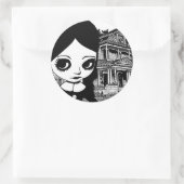 Big eye Goth Girl Spuk Haus Original Kunst Runder Aufkleber (Tasche)
