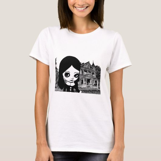 Big eye Goth Girl Spuk Haus Original Kunst T-Shirt (Vorderseite)