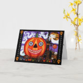 Big Eye Grinsen Halloween Pumpkin Black Cats Card Karte (Gelbe Blume)