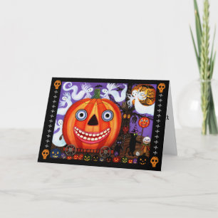 Big Eye Grinsen Halloween Pumpkin Black Cats Card Karte