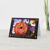 Big Eye Grinsen Halloween Pumpkin Black Cats Card Karte (Vorderseite)