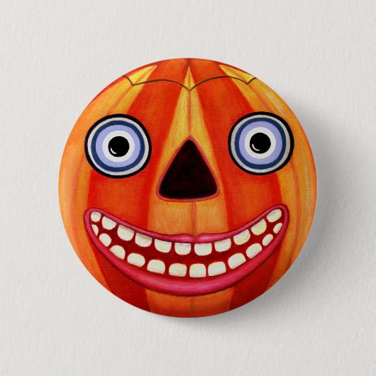 Big Eye Grinsen Halloween Pumpkin Button (Vorderseite)