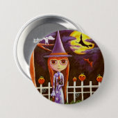 Big Eye Halloween Hexenkürme auf Zaunschale Button (Vorne & Hinten)