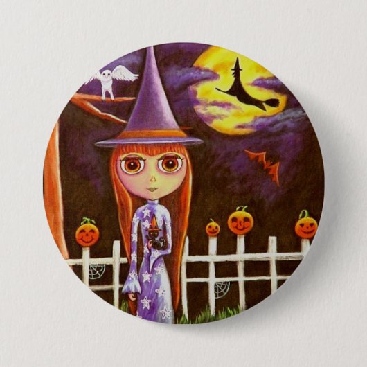 Big Eye Halloween Hexenkürme auf Zaunschale Button (Vorderseite)