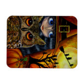 Big Eye Hexenmädchen und Owl Pumpkin Moon Hallowee Magnet (Horizontal)