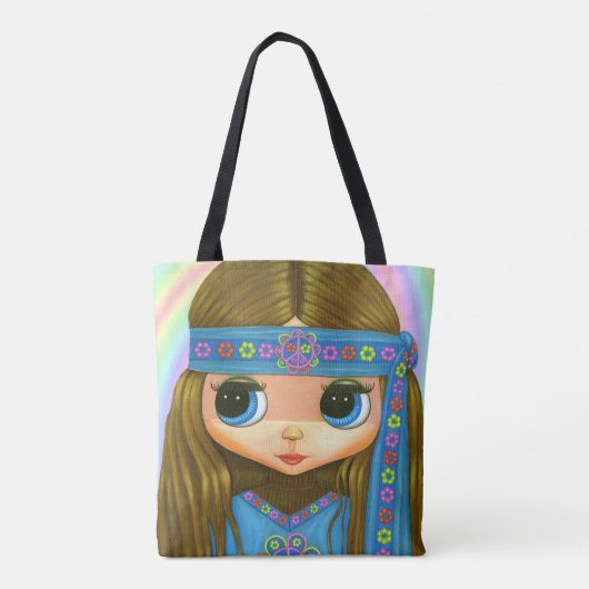 Big Eye Hippie Chick Girl Peace Sign "60er" 70er Tasche (Rückseite)