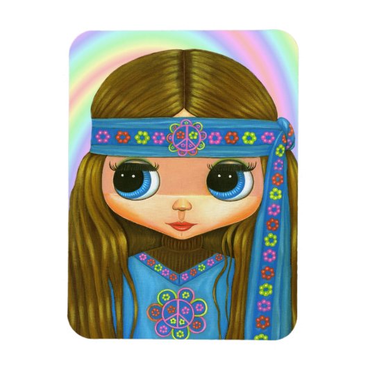 Big Eye Hippie Girl Peace Sign Blume Power "60er Magnet (Vertikal)