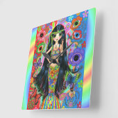 Big Eye Hippie Mermaid Girl Peace Sign Zeichen 196 Quadratische Wanduhr (Winkel)