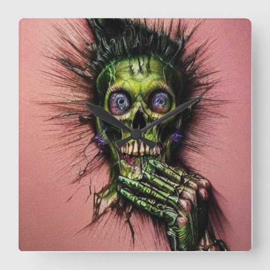 Big Eye Horror Creepy Boo Quadratische Wanduhr (Vorderseite)