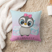 Big Eye Pinguin mit rosa Bow Custom Kissen (Decke)