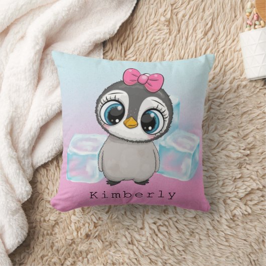 Big Eye Pinguin mit rosa Bow Custom Kissen (Decke)