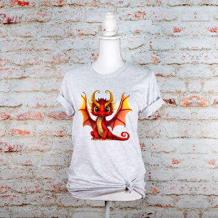 Big Eye Red Baby Dragon mit Hörnern Grafik T-Shirt