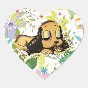 big eye sleeping Puppy Dog Cartoon Animal Art  Herz-Aufkleber