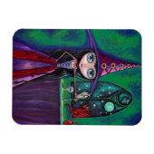 Big Eye Witch Girl mit Falken & Dragon Niedlich Magnet (Horizontal)