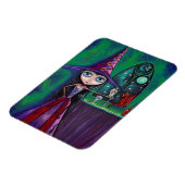Big Eye Witch Girl mit Falken & Dragon Niedlich Magnet (Linke Seite)