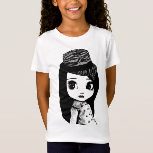 Big Eyes niedlich Girl Fedora Kunstvoll wandern im T-Shirt
