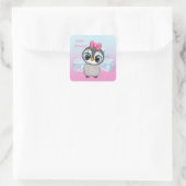 Big Eyes Niedlicher Pinguin mit Pink Bow Baby Dusc Quadratischer Aufkleber (Tasche)