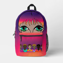 Big Eyes Orange & Lila Bedruckter Rucksack