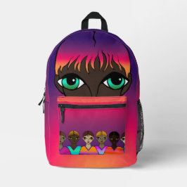 Big Eyes Orange & Lila Bedruckter Rucksack