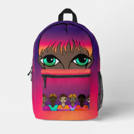 Big Eyes Orange & Lila Bedruckter Rucksack