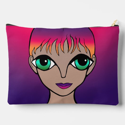 Big Eyes Orange & Lila Zubehörtasche (Rückseite)