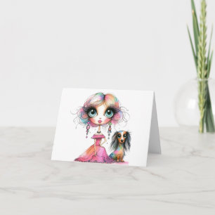 Big Eyes Whimsical Dackel und Girl Card Karte