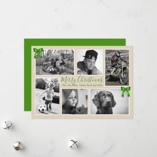 Big Family Weihnachten Foto Collage Beige Karten (Vorderseite/Rückseite Beispiel)