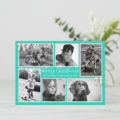 Big Family Weihnachts-Collage Türkis Feiertagskarte (Stehend Vorderseite)