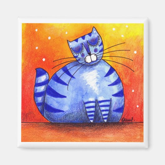 Big Fat Blue Cat - Square Magnet (Vorne)