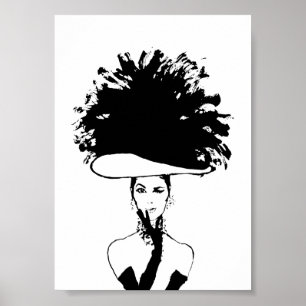 Big Feathered Hat Vintag Fashion Illustration Poster